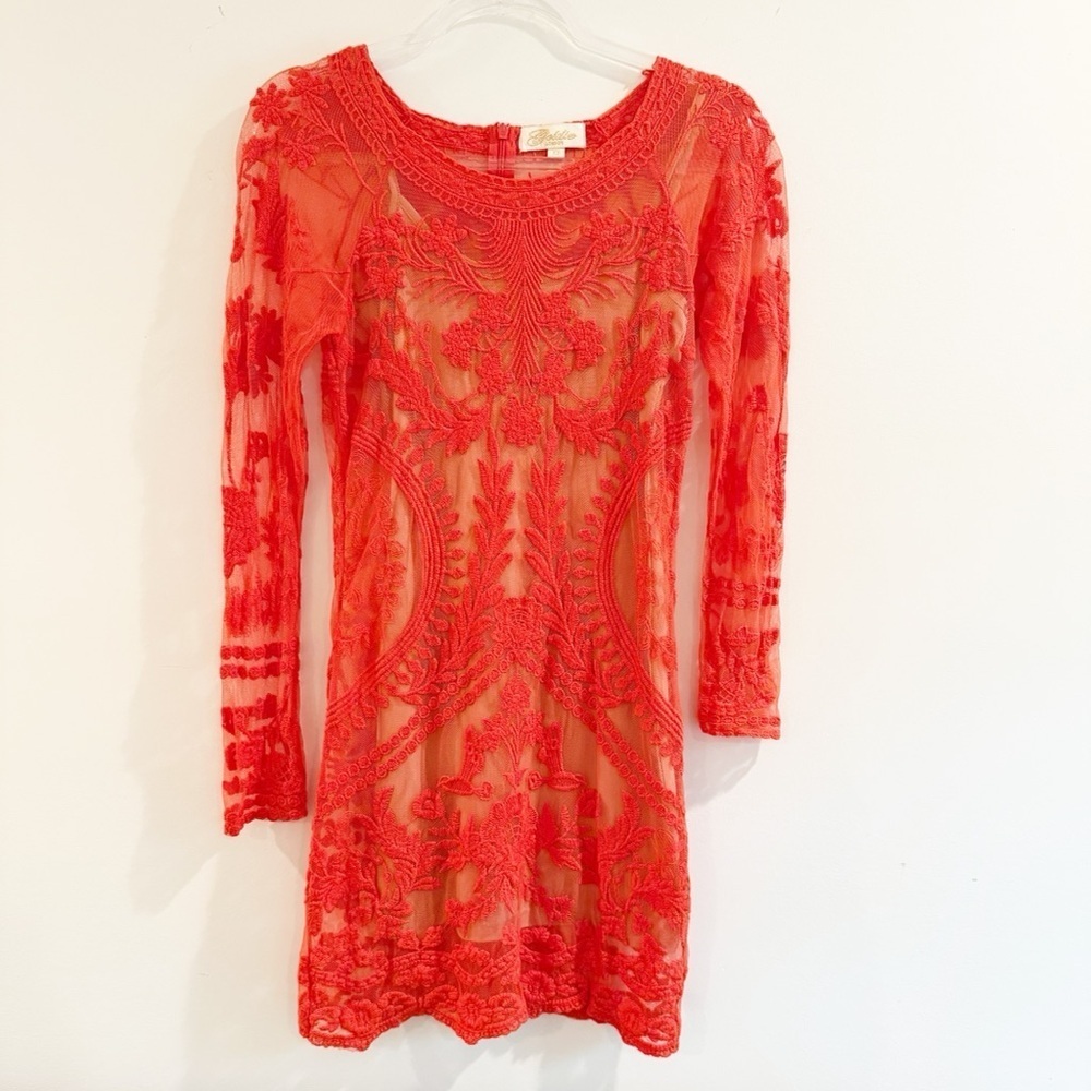 Goldie London Long Sleeve Coral Lace Dress